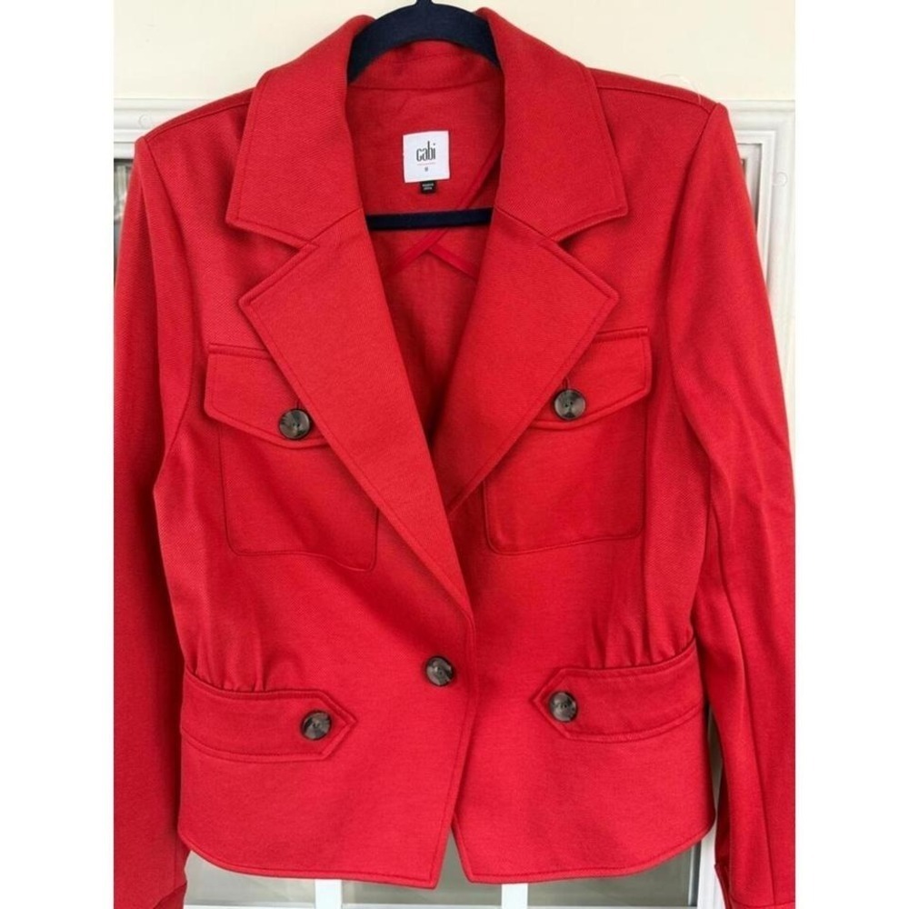 CAbi Bright Red single breasted military style Pocket Blazer Sz 8